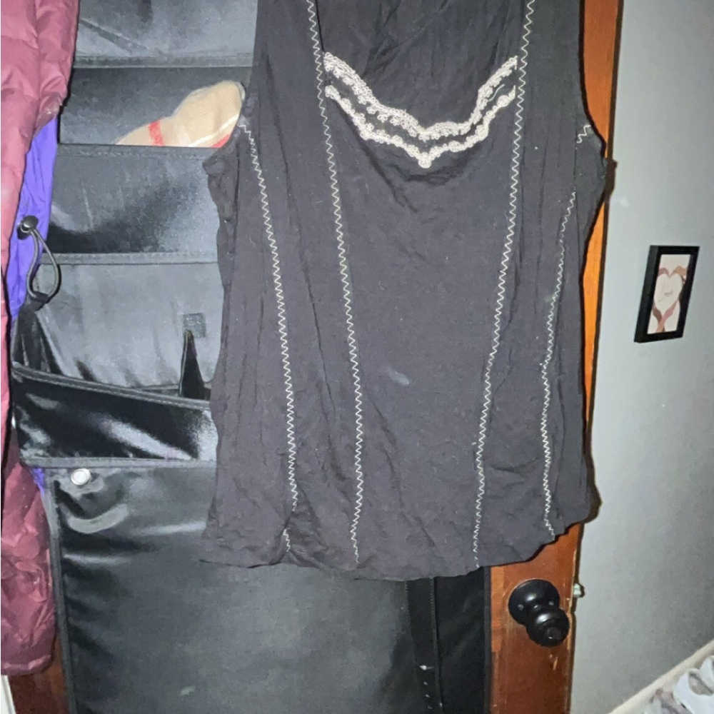Tribal Black Tank Top with White Embroidery